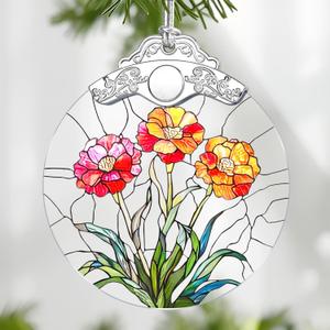 2 x Christmas Ornaments: Stained Glass-Style January Birth Flower Ornament  Christmas Tree Decorations, Holiday Party Gifts, Mother's Day & Birthday Gifts for Women, Mom & Grandma | Birth Flower Gift (December)