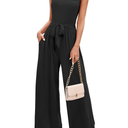 Women's Jumpsuits Dressy Casual Sleeveless Belted Long Wide Leg Pants Elegant One Piece Jumpsuit Summer black,Large