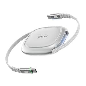 TALIX 240W Retractable USB C Cable 3.94Ft PD 3.2 Fast Charging USB C to USB C Cable, Travel Charger Cable, Mini Phone Charger Cord for iPhone 17 16 15 Pro Max Plus/ iPad/ MacBook/ AirPods/ Galaxy S25