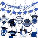 Pack of 2, Congrats Grad Banner Graduation Party Decorations Graduation Banner Grade Decorations Class of 2025 with Congrats Decorations for 2025 Grade Decor (Blue Glitter)