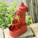Metal Fire Hydrant Solar Water Fountain with Backup Battery,Solar Powered Water Fountain Outdoor,Solar Fountain Bird Bath for Garden, Patio & Yard Decor,Working at Night for at Least 6 Hours (red)