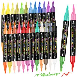 WINSONS 48 Colors Dual Tip Acrylic Paint Pens Markers, 24 Set Permanent Acrylic Paint Pens, Waterproof, Quick-Dry, Ideal for Rock Painting, Canvas, Glass, Wood, Ceramic, DIY Crafts & Art Supplies