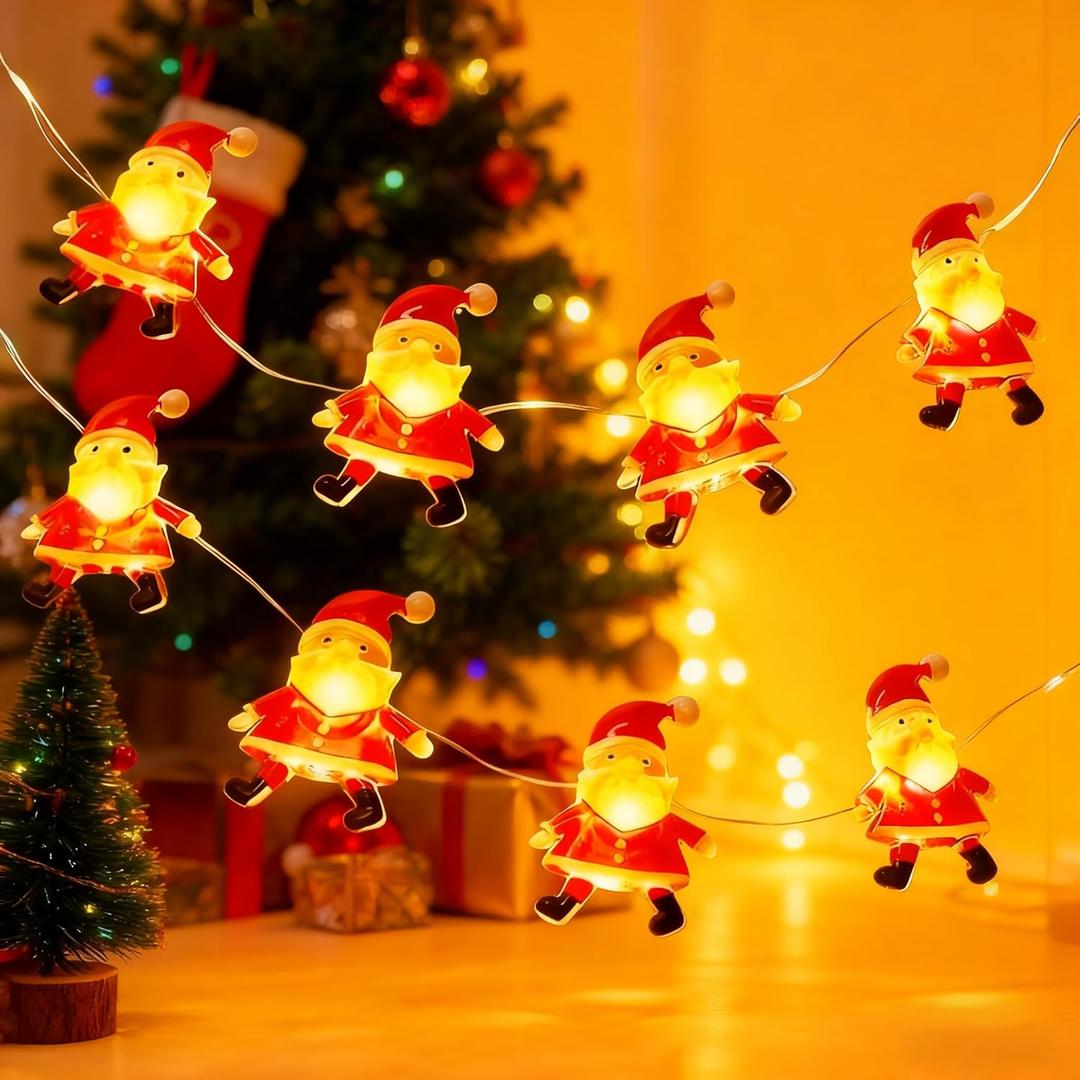 2 Pack Battery Operated Fairy String Lights for Christmas Tree Decorations, 7FT 20LED Santa String Lights for Indoor Christmas Tree Garland DecorWarm White