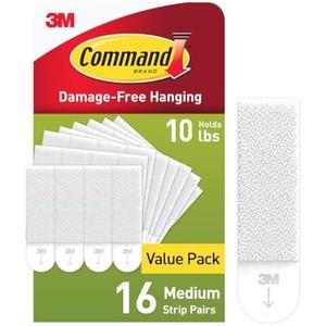 Command 10 lb Medium Picture Hanging Strips 8 Pairs (32 Command Strips), Damage-Free Picture Hangers, No Tools Wall Hanging for Home Decor, White Adhesive