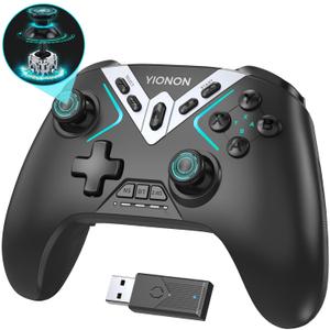 Dual Hall Effect PC Controller-Enhanced Wireless Bluetooth Controller with Hall Joysticks & Triggers & Joystick Speed Down for PC Windows/iPhone/Android/Switch/Steam/TV (With USB Dongle & Phone Clip) (Black)