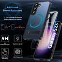 OWKEY for Samsung Galaxy S23 Case 6.1" with Screen Protector Built-in Invisible Kickstand Compatible with MagSafe, Magnetic Shockproof Translucent Matte Slim Bumper Cover for S23 Phone Case, Black