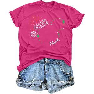 Christmas Shirts for Women Merry Christmas Tshirt Xmas Graphic Print Tee Tops Blouse Gifts (Medium, Hot Pink)