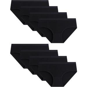 Adorel Teen Girls Underwear Cotton Panties Briefs Solid Color Pack of 8 (11-12 Years, Black)
