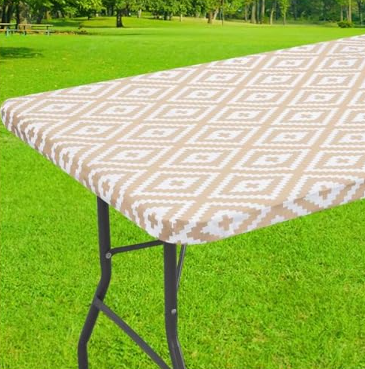 Smiry Rectangle Table Cloth Cover, Waterproof Elastic Fitted Picnic Tablecloth for 4 Foot Tables, Wipeable Flannel Backed Vinyl Tablecloths for Camping, Dining, Outdoor (Beige Wood, 30" x 48")