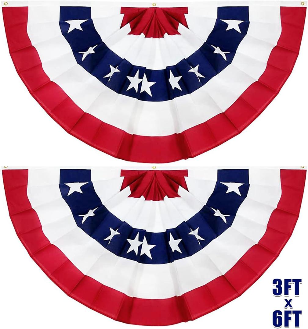 4th of July Decorations 2Pack 3x6 Ft Large American Pleated Fan Flag, American Flag Bunting Patriotic Half Fan Bunting Flag Indoor Outdoor for Red White Blue Decorations,Independence Day Memorial Day
