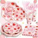 Gudvilla Strawberry Baby Shower Decorations for Girl, Berry Sweet Baby Shower Plates and Cups and Napkins Sets Serves 24, Strawberry Plates, A Berry Sweet Baby Is On The Way Decorations, Girl