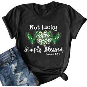 St Patricks Day T-Shirt Women Lucky Four Leaf Clover Shirts Irish Shamrock Holiday Tee Tops (Large, Grey)