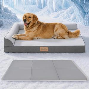 Cooling Dog Bed for Large Dogs, Orthopedic Dog Bed with Cooling Gel Mat, Removable Washable Cover, Waterproof Lining, Non-Slip Bottom, Summer Pet Bed for Sleeping, Size:40"*32"*8"