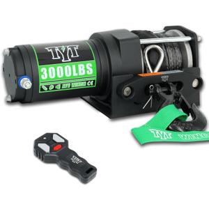 TYT 3000 lb ATV Winch, 12V DC Electric Winch with Wireless Remote and Wired Switch, 1/5"x 32FT Synthetic Winch Rope with Fairlead and Winch Mounting Plate