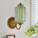 Green Glass Sconce Vintage Vanity Sconces Brass, Bulb Included, 5.5in