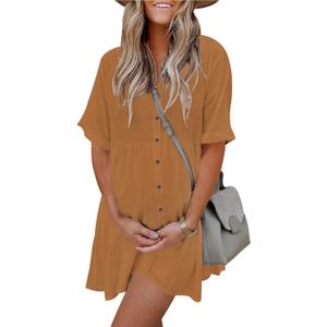 PYGFEMR Women's Short Sleeve Babydoll Dress Button Down Dresses with Pockets, XXL