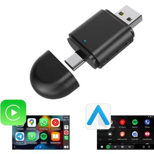 Carplay Adapter & Android Auto Wireless Adapter, USB + Type-C Dual Interface, 2 in 1 Auto Car Play Wireless Dongle for OEM Wired Carplay Car with iPhone iOS 10+ / Android 11+