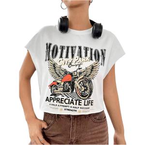 SOLY HUX Women's Y2k Vintage Graphic Short Sleeve Tee Tops Crew Neck Crop Tops for Summer Going Out T Shirts (White, XL)