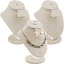 MOOCA 3 Pcs Set Tan Linen Combination Display Jewelry Stand Bust for Necklaces, Earrings, Rings, Jewelry Display For Vendors