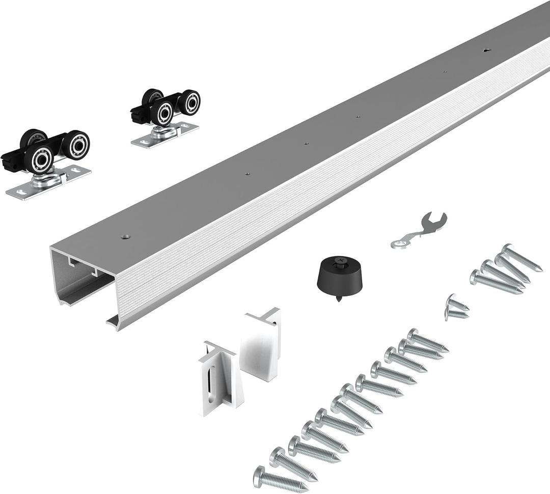 JUBEST 7FT Commercial Grade Pocket Door Hardware and Track Set, Sliding Door Hardware 80.7", Durable and Smoothly, Easy to Install