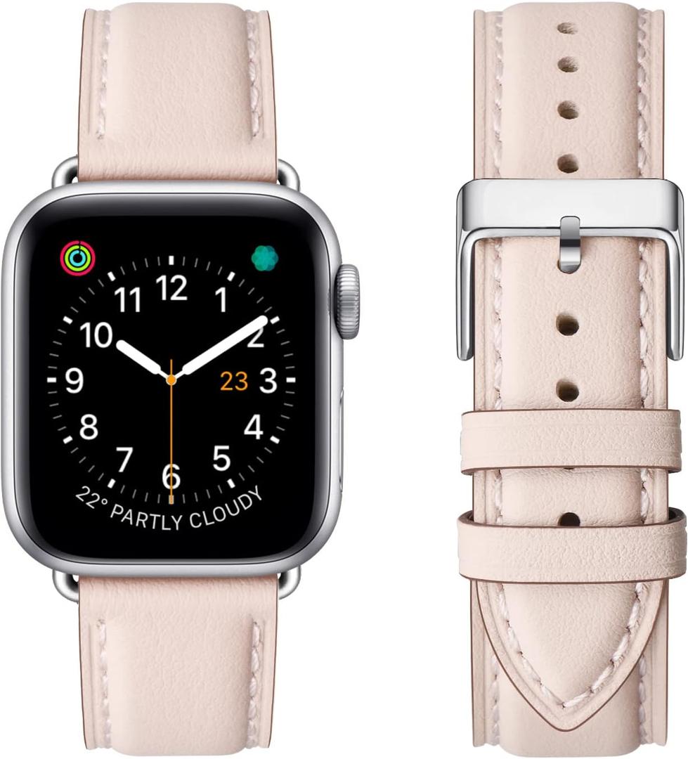 Leather Bands Compatible with Apple Watch Band 38mm 40mm 41mm 42mm(Series 11/10), Genuine Leather Wristband Starp for iWatch SE Series 11 10 9 8 7 6 5 4 3 2 1 Ultra for Women Men