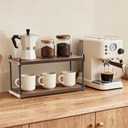 Mkono Coffee Station Organizer Wooden Mug Holder for Countertop Cup and Mug Shelf for Coffee Bar Accessories Rustic Matcha Stand 2 Tier Storage and Display Rack for Tea Cups Kitchen Office