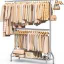 EAGMAK Double Rod Clothing Rack Load 622 LBS, Heavy Duty Clothes Rack for Hanging Clothes, 82.68 inch High Garment Rack with Storage Shelves, Metal Clothing Hanger Closet Wardrobe Organizer (Silver)