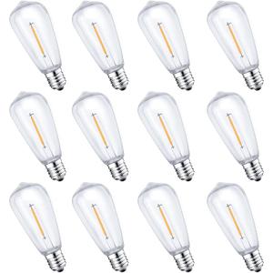 12Pack E17 LED Bulbs ST40 Replacement Light Bulbs, 0.6Watt Per Bulb, Waterproof Shatterproof Dimmable LED Replacement Bulbs for Indoor Outdoor Patio Wedding ST40 String Lights, Warm White, 2700K
