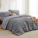 Bedsure Bed in a Bag Queen - 7 Pieces Plaid Seersucker Bedding Comforter Sets, Soft Lightweight Grey Boho Bed Set with Comforters Queen Size, Sheets, Pillowcases & Shams (05 - Grey)