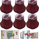 GO&SO Burgundy Silk Chandelier Shades Set of 6 with Dark Petal Braid Clip-On Lampshades (3.15"x5.5"x4.72"H), Handwoven Mini Chandelier Shades for Table/Wall/Ceiling Lights, Victorian Sconce Shades