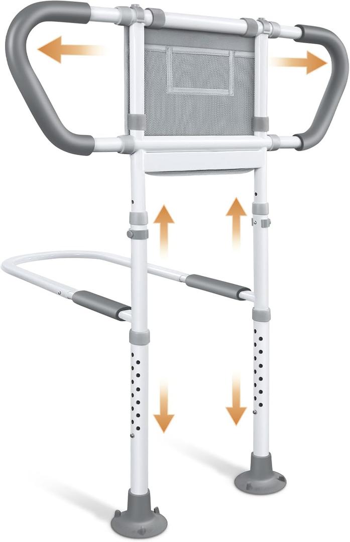 Bedside Rail for Elderly Safety Adjustable Bed Aid with Storage Pocket, Non-Slip Handle,400 lbs Gravity Capacity (Stand-Compatible with Bed Frames 10.63" or Higher)