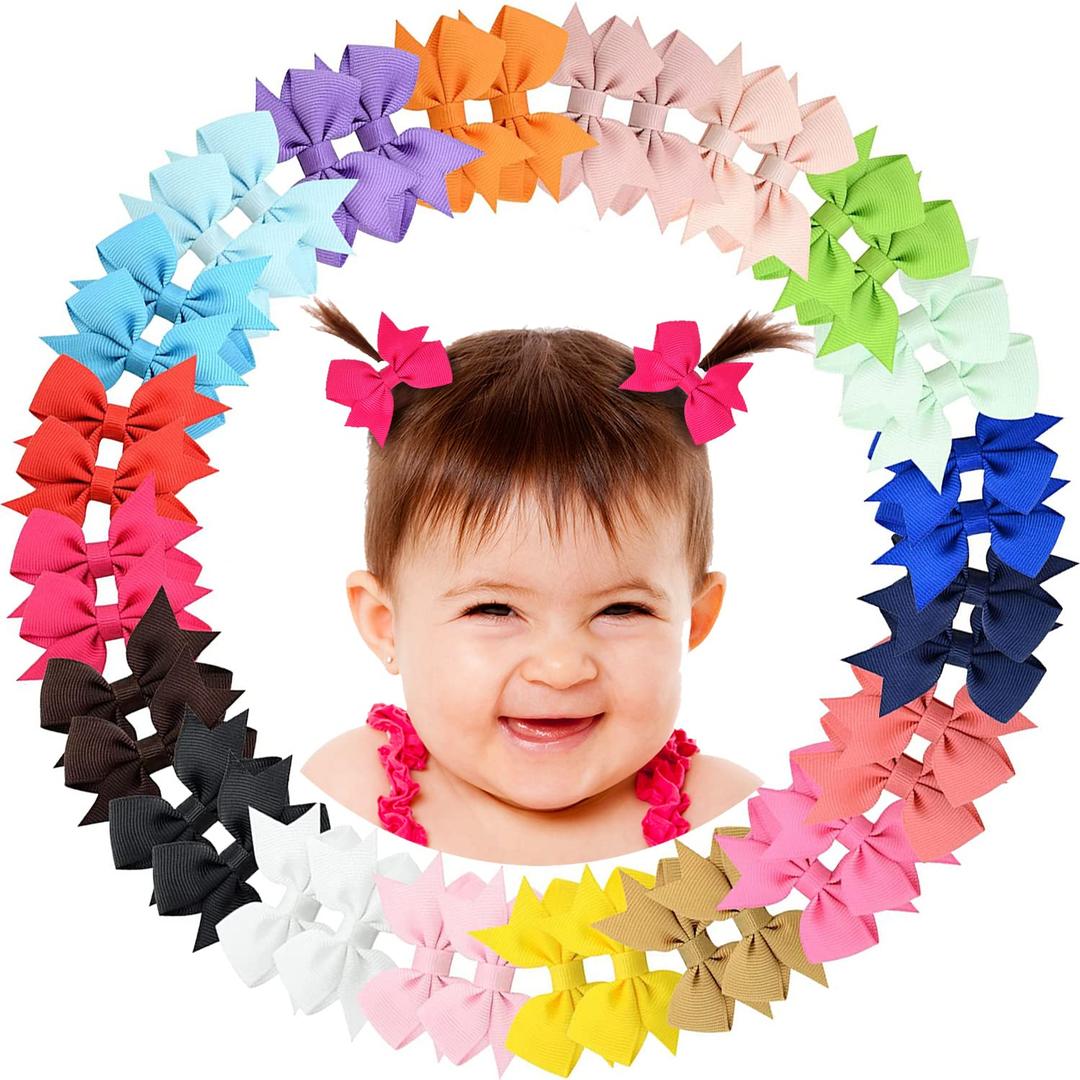 2" Baby Hair Clips Fully Lined Bows Tiny Alligator Clips for Infants and Toddlers in Pairs