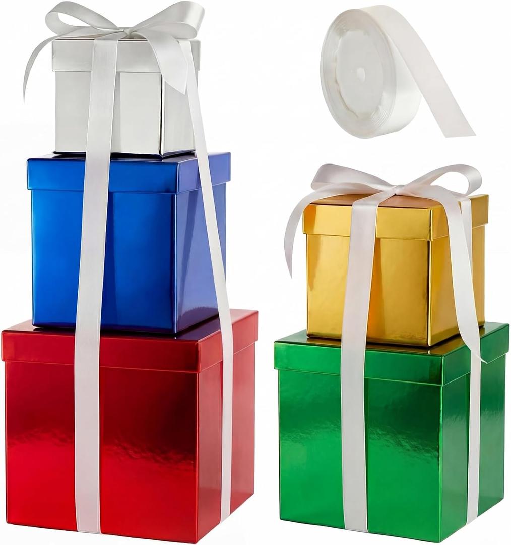 Cholemy 5 Pcs Square Nesting Boxes Decorative Gift Boxes with Lid and Ribbon Assorted Sizes Wrap for Valentines Day, Engagement, Anniversary, Birthday, Bridal Shower Party Gifts(5 Color)