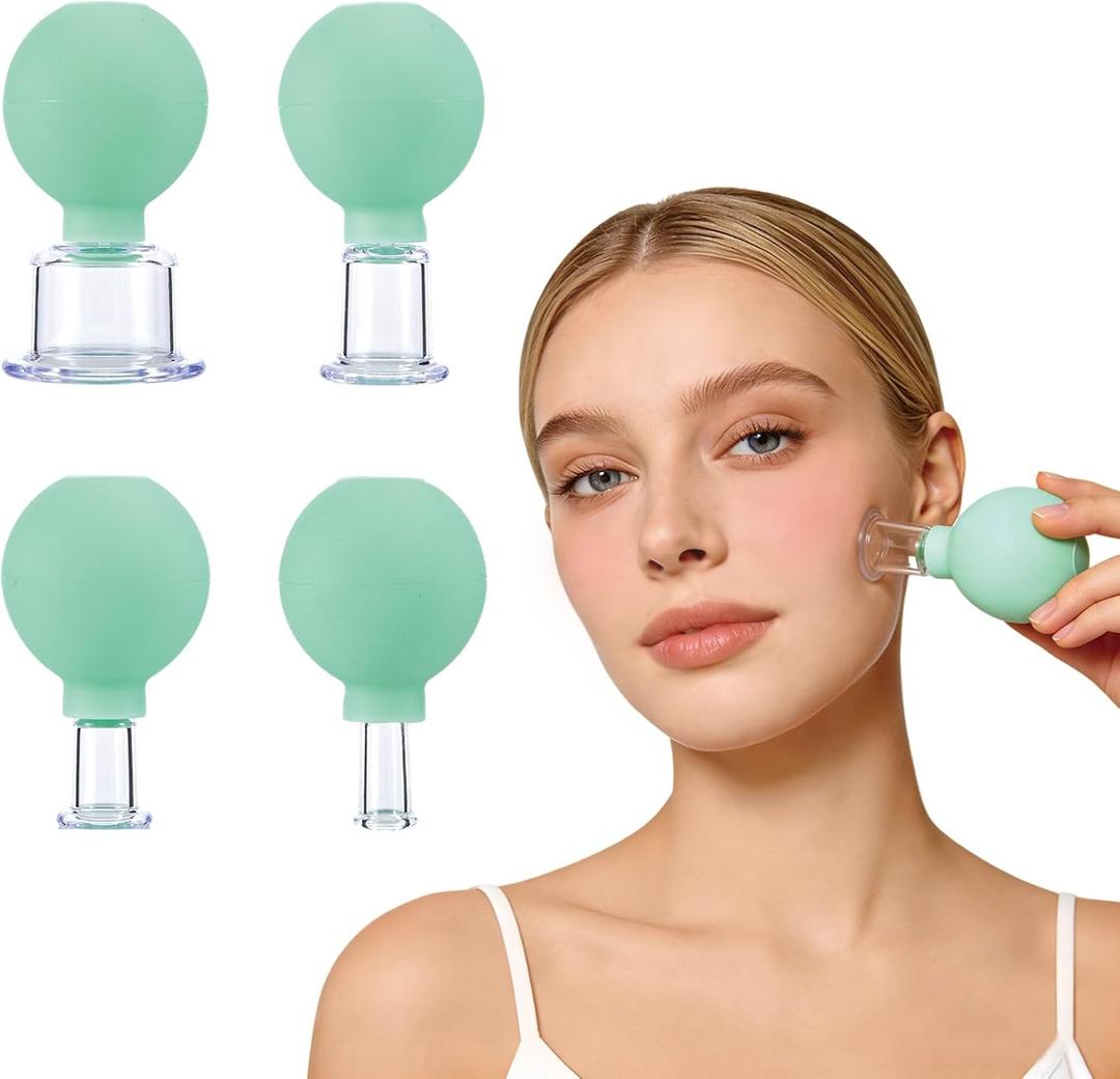 Facial Cupping Set for Face, Soft Silicone Cupping Therapy Set, Eye Face Vacuum Massage Anti Cellulite Cup & Refreshing Contours for Daily Beauty Body Cup Fascia Massager & At-Home Facial Spa, 4 Sizes