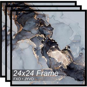 Fxojyvo 24x24 Frame Set of 3, Black Picture Frame for 24 x 24 Square Picture Poster Photo, Light Weight and High Transparent 24 by 24 Frame for Wall - 3 Pack/Black/24 x24