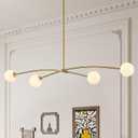 Modern Gold Sputnik Chandelier L51 Mid Century 4 Lights Milk Glass Globe Ceiling Pendant Light Fixture Contemporary for Kitchen Island Dining Room Bar Bedroom Home Office, Long- 51
