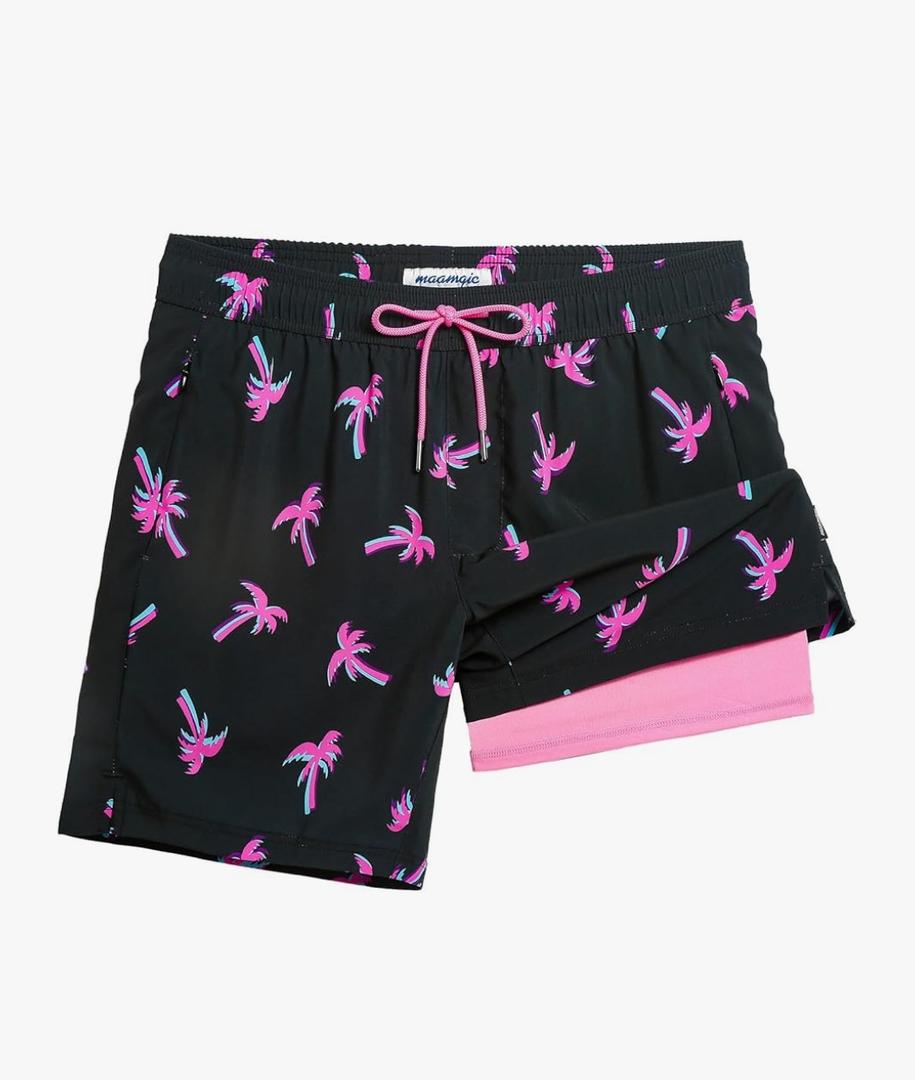 maamgic 2 in 1 Mens Swim Trunks 7 Inch Swim Shorts Swim Suits Board Shorts M