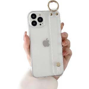 siduater Strap Holder Case for 6.7 iPhone 15 Pro Max with Kickstand, Wrist strap Band Soft Clear Shockproof Protective Cover, Adjustable Handle Grip Loop for iPhone 15 Pro Max 6.7 Inch, Crystal Clear