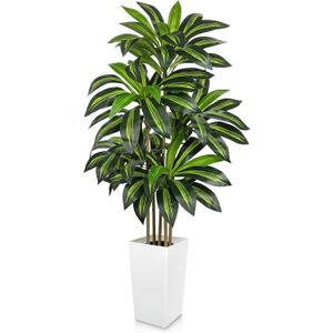 5FT Tall Artificial Dracaena Tree, Lifelike Faux Indoor Fake Floor Plant with White Pot, Faux Tree for Home Office Living Room Entryway Dcor