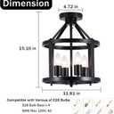 Black Flush Mount Ceiling Light Fixture, 4-Light Farmhouse Semi Flush Mount Ceiling Light, Industrial Metal Chandelier Ceiling Lamp for Dining Room Hallway Entryway Kitchen, E26 Socket