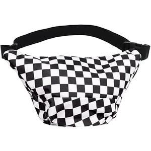 Fashion Checkered Fanny Pack for Boys Girls Kids Canvas Small Waist Bag Crossbody Purse with Adjustable Belt, Black, one size, Fashion