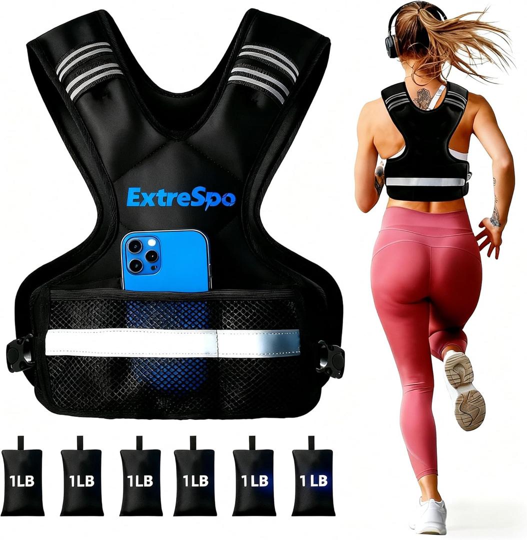 ExtreSpo Adjustable Weighted Vest for Women and Men, 4-10lb Weight Vest with 6 Ironsand Weights, Body Weight Vest Exercise Set with Reflective Strip for Strength Training and Workout
