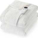 STARBEDIA Waffle Heated Throw Blanket, Machine Washable Electric Blankets Fast Heating with LCD Controller, 6 Heat Levels & 14H Time Settings, ETL Certified Heat Throw for Couch, White, 50" x 60"
