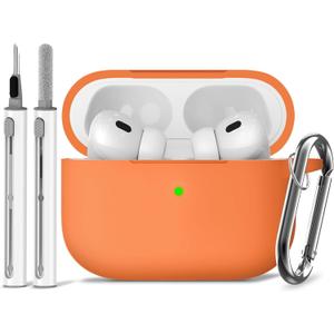 Ljusmicker for AirPods Pro Case Cover with Cleaner Kit,Soft Silicone Protective Cases for AirPod Pro 2nd/1st Generation for Women Men,AirPods Pro 2 Case Accessories with Keychain-Orange