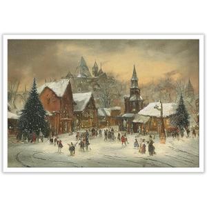 2 x Huabsad Vintage Christmas Canvas Wall Art 18th Century Winter Village Landscape Famous Oil Painting Art Work Prints Farmhouse Aesthetic Pictures Wall Decor 12x16in Unframed