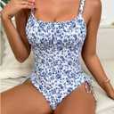 Floerns Women's One Piece Swimsuits Floral Ruched Bust Tummy Control Bathing Suit (L)