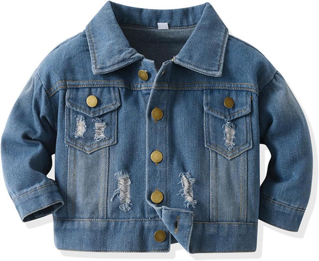 Feidoog Baby Boys Plaid Denim Jacket Toddler Button Down Long Sleeve Lightweight Coat Outerwear (Blue, 4-5T)