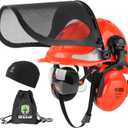 GREEN DEVIL Chainsaw Safety Protective Helmet Forestry Helmet with Build-in Visor Mesh Face Shield Ear Muffs 4 in 1 Ideal for Arborist Tree Work DIY Outdoor Logging Hard hat (Orange)
