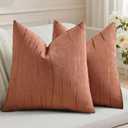 HAUSSY Pack of 2 Chenille Embossed Throw Pillow Covers 26x26 Inch, Rust | Cozy Chenille Neutral Decorative Striped Pillowcases, Machine Washable,Couch Bed Sofa Living Room Home Decor, No Insert