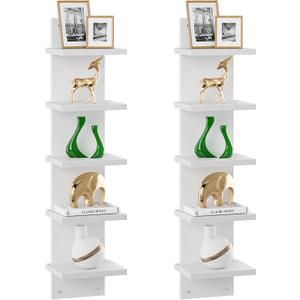 IBUYKE 5-Tier Modern Wall-Mounted Shelf, White Vertical Shelf, Floating Storage, Organizer, Tall Tower Design, Decorative Wall Mount Shelving for Home, Bedroom, Living Room, Office Decor WBC009W-2